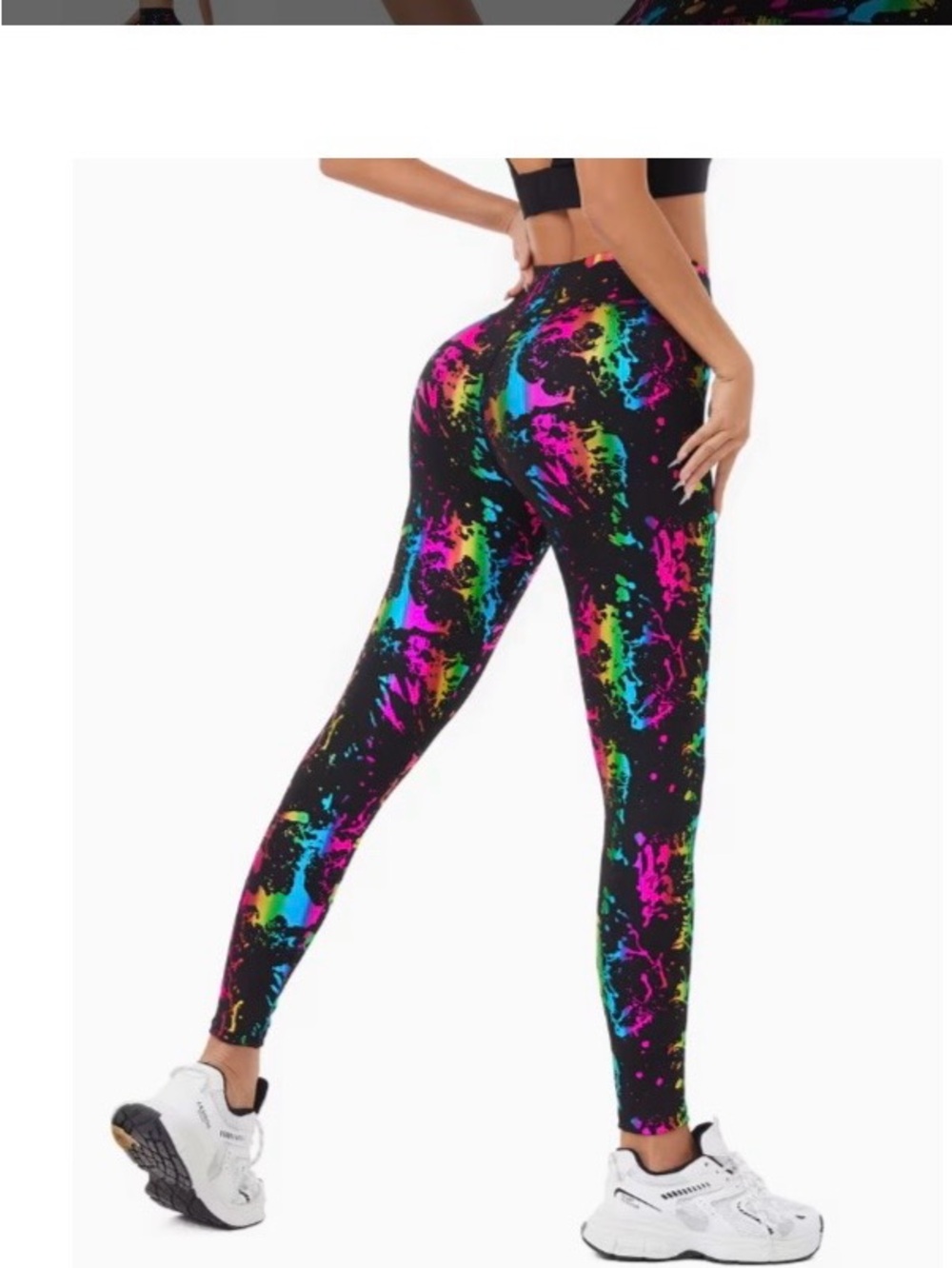 High-Waist Splatter Print Leggings - Black with Neon Colors